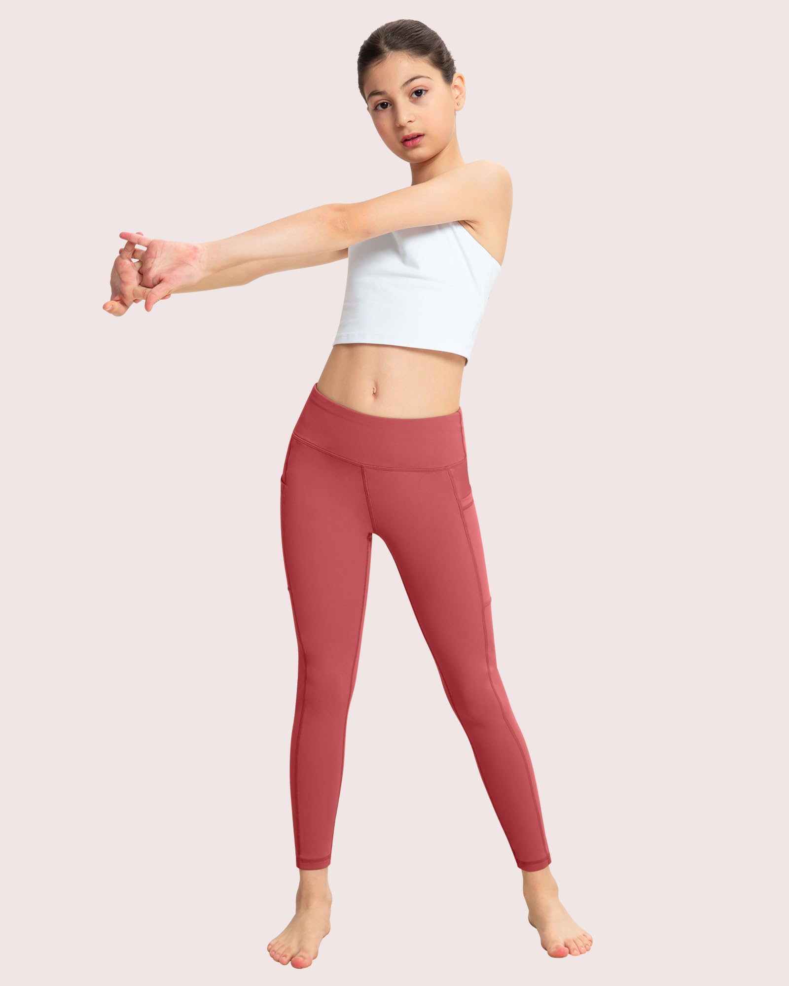 ATHVOTAR Lot de 4 leggings pour filles avec poches : pantalon taille haute pour yoga, entraînement, danse, course à pied