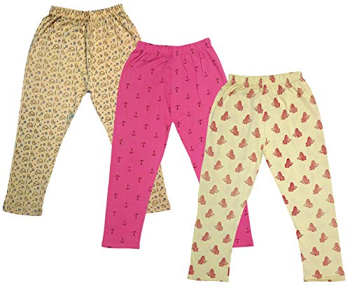 Image of IndiWeaves Girls Printed Cotton Capri Pants for Summer (Lemon,Magenta,Beige, 8-9 Years) Pack of 3