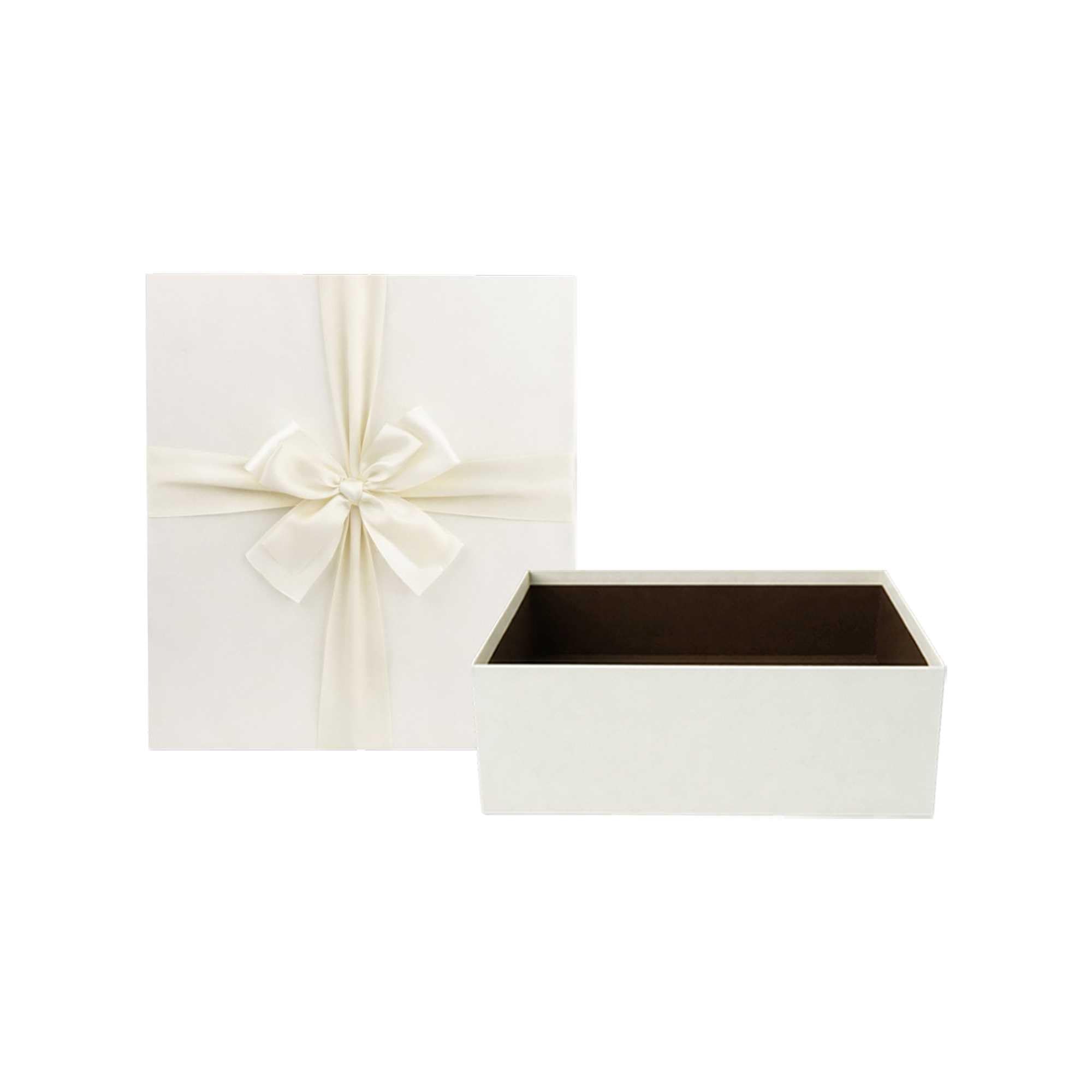 Emartbuy Ivory Rigid Gift Box with Ribbon – 26.5 x 26.5 x 11 cm – Luxury Cardboard Presentation Box | Premium Packaging for Hampers, Bridesmaid Gifts, Birthdays, Weddings, Corporate Gifting