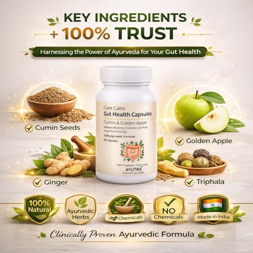Image of Ayutra CoreCalm Ayurvedic Gut Health Capsules | Haritaki, Ajwain, Saunf, Bael, Lactobacillus & 6 Herbs | Supports Daily Digestion, Gut Comfort & Microbiome Balance | GMP, FSSAI | 60 Veg Capsules