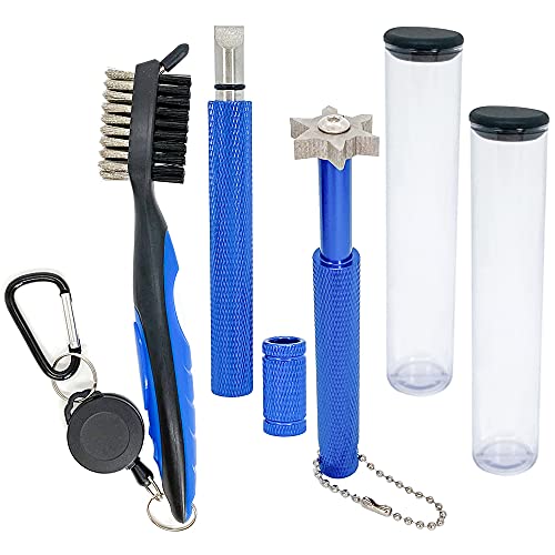 QINIZX 3 Pack Golf Club Brush and Club Groove Sharpener Cleaner Tool Set with Retractable Zip-line Carabiner, U & V-Grooves, Re-Grooving and Cleaning Tool Kit Portable for Golf Club Bag Accessories