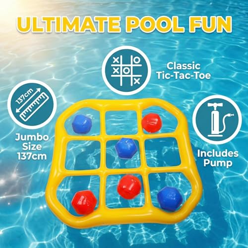 SpaceTime Pool Toys Games Set,53.9 × 51.1 × 5.5 in,Tic Tac Toe Inflatable Pool Floats Adult with 10 Balls,Floating Pool Games for Adults,Inflatable Pool Floaties for Pool Party (Yellow) - image 2
