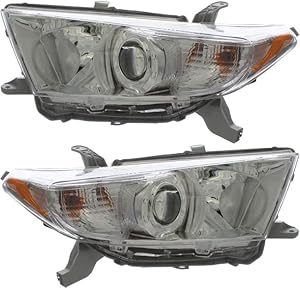 Compatible with Toyota Highlander Headlights Lamps Set 2011 2012 2013 Halogen Driver and Passenger Side