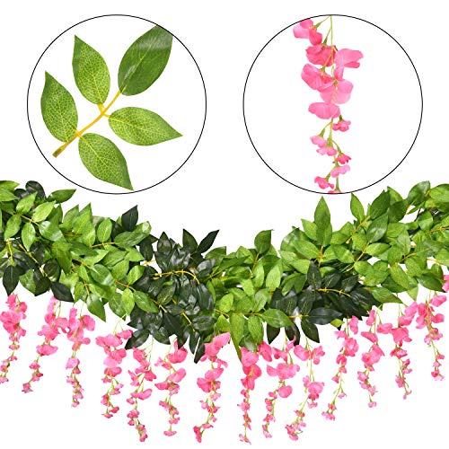 Sunm Boutique Artificial Flowers Wisteria Garland Vine Rattan Hanging for Home Garden Ceremony Wedding Arch Floral Decor, 6.6 Feet, 4pcs, Pink - Thumbnail 6