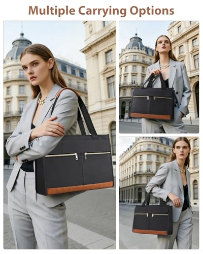 Bnlcd Lunch Tote Bag for Women - 15.6 Inch Laptop Work Bag with Insulated Lunch Compartment - Large Capacity Quilted Computer Handbag - Leakproof Lunch Box for Women Adults, Black - image 6