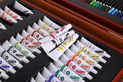 Image of Mont Marte 174-Piece Deluxe Art Set, Art Supplies for Painting and Drawing, Art Kit in Wood Box Includes Acrylic, Oil, Watercolor Paints, Oil Pastels, Color Pencils