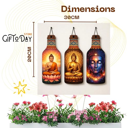 Image of Giftoday Wooden Hanging Wall Decor Sign for Home | Motivational, Spiritual, Garden & Quote Wall Hanging Plaque for Living Room, Bedroom, Entryway & Office Decor (Buddha Spiritual Art)