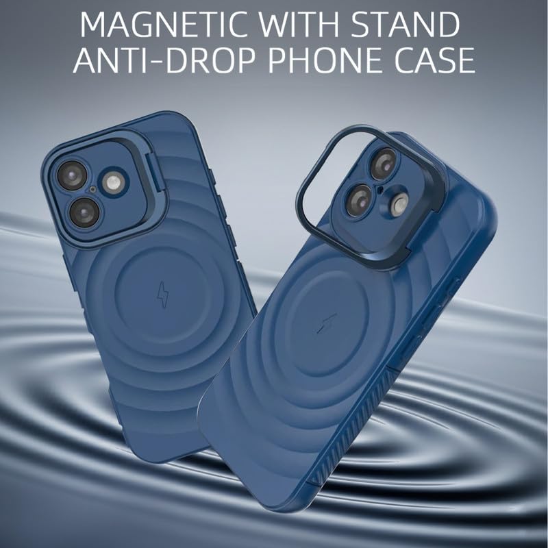 Image of LuxuryKase Shockproof Case for iPhone 17 | Ripple Pattern | Camera Protection | Inner Velvet Fabric Lining | Protective Cover with Enhanced Grip & Wireless Charging Support - Blue