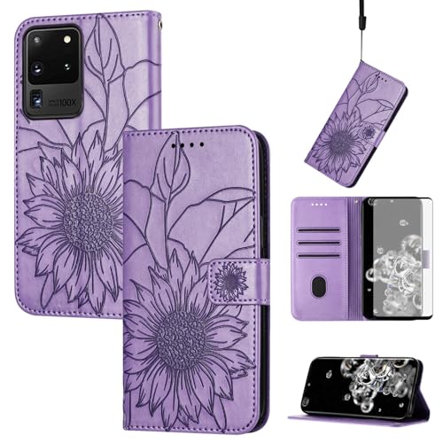 Coque Samsung S20 Ultra 5G avec motif floral, porte-carte et support antichoc