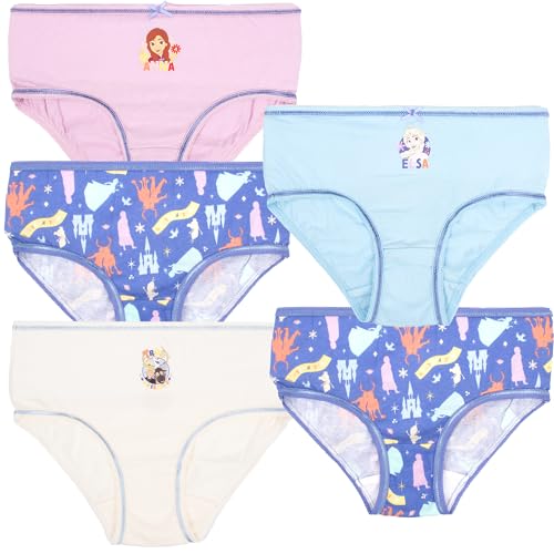 Disney La Reine des Neiges - Lot de 5 Slips Doux 100% Coton pour Fille - Lot de 5 avec 5 Motifs différents - Rose - 5/6 Ans