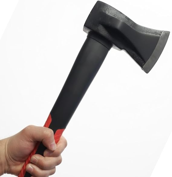 Fiber Saplı Profesyonel Balta (1000 gr) Kamp Hobi Odun Kesme Ayırma Baltası Kırmızı 41 cm