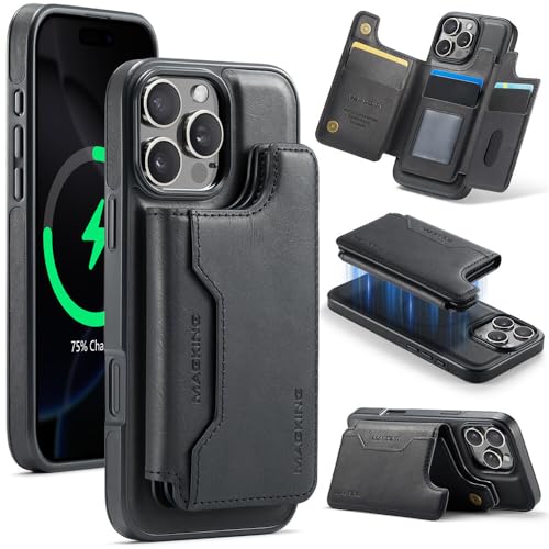 Étui portefeuille iPhone 14 noir avec coque silicone amovible