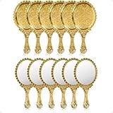 YUSONG 12 Pcs Handheld Mirror with Handle, Makeup Compact Hand Mirrors for Women Travel Small Vintage Purse Mirrors, Hand Held Compact Packet Mini Face Makeup for Girls Decorative (Gold)