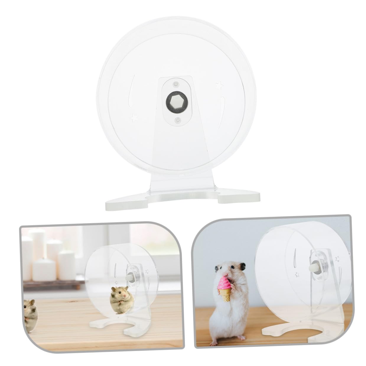 Mikikit Rueda de Ejercicio Silenciosa para Hámster con Soporte Rueda Transparente de 22 CM de Diámetro para Jerbos y Ratones Pequeños Material Plástico Resistente para Jaulas de