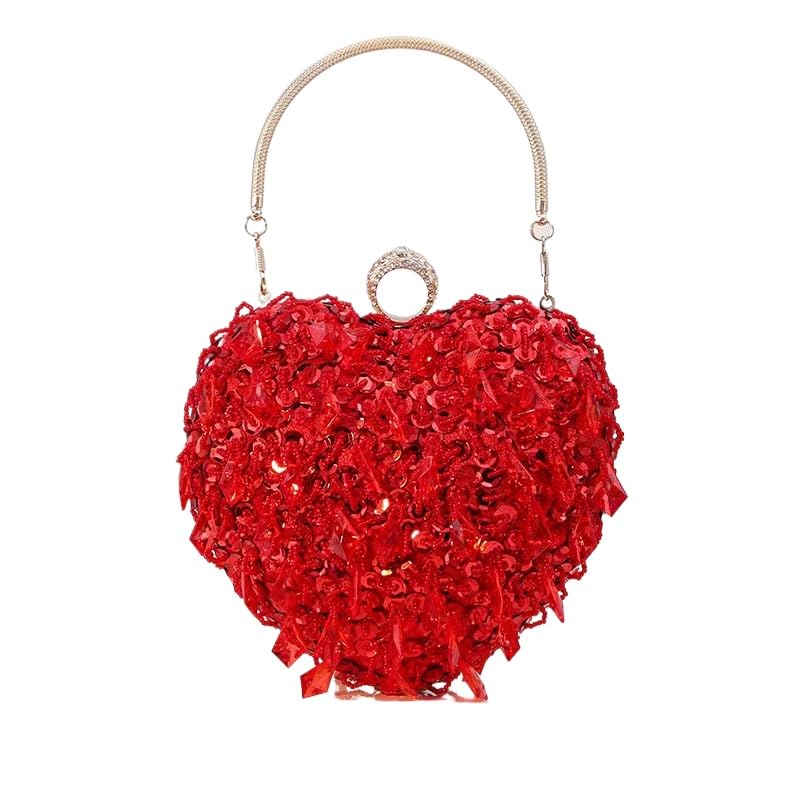 Angel Hui Crystal Love shaped Evening Clutch Bag Handbag Valentines Day Accessory Wedding Purse Elegant Crossbody Bag for Party Wedding Cocktail Banquet Red