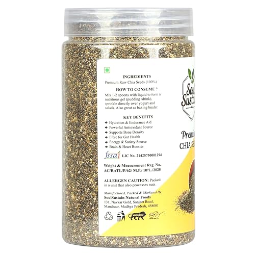 Image of Chia Seeds Raw Superfood 500 GM - Omega‑3 ALA Rich, High Fiber Nutrition, Plant Protein Boost, Gut Health Support, Diet Friendly, Smoothies & Puddings, Baking & Meal Toppers, Seeds for Daily Use