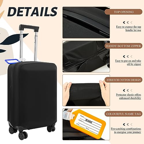 Paterr 3 Pieces Luggage Cover Travel Suitcase Protector Anti Scratch with 3 Pcs Plastic Luggage Tags 20/24/ 28 Inch Suitcase Cover Protector Washable Fits 18 to 28 Inch 3 Sizes, black3
