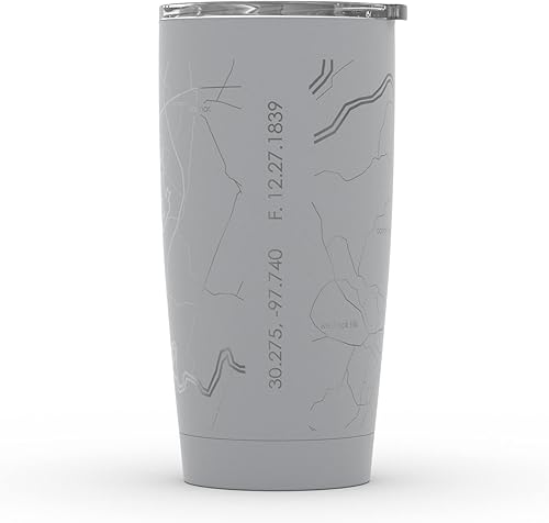 Vista 74 de Well Told Vaso de café aislado con diseño de mapa de Nueva York grabado, taza de acero inoxidable grabada (20 onzas, negro) con aislamiento de mapa