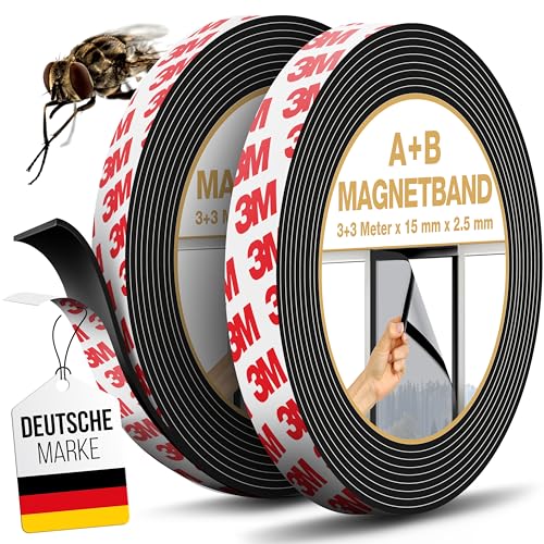 MYMIND Magnetband A+B Selbstklebend für Fliegengitter & Vorhänge mit 3M Kleber - Starkes Magnetklebeband für Maximale Haftung - Magnetisches Klebeband 3x3 Meter