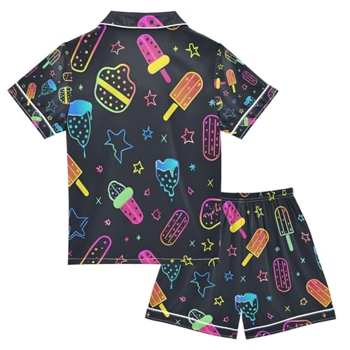 senya Ice Cream and Stars Satin Summer Pajama Sets Silk Short Sleeve Button Down Sleepwear2