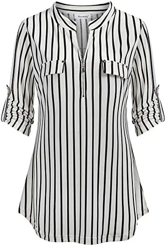 Ninedaily Work Blouse Business Casual, Summer Tops Trendy 2023 Spring Office Uniform Undershirts Going Out Tops Petite Tops and Blouse Linen Fashion Blouse Stripe Tunics for Women XL Black White