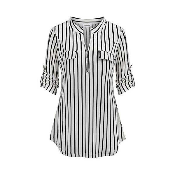 Ninedaily-Womens-34-Sleeve-Plaid-Shirts-Zip-Floral-Casual-Tunic-Blouse-Tops Ninedaily Business Casual Tops Women, Work Blouses Summer Shirts Trendy 2023 Spring Office Uniform Going Out Tops Petite Tops and Blouse Linen Fashion Blouse Stripe Tunics for Women XL Black White