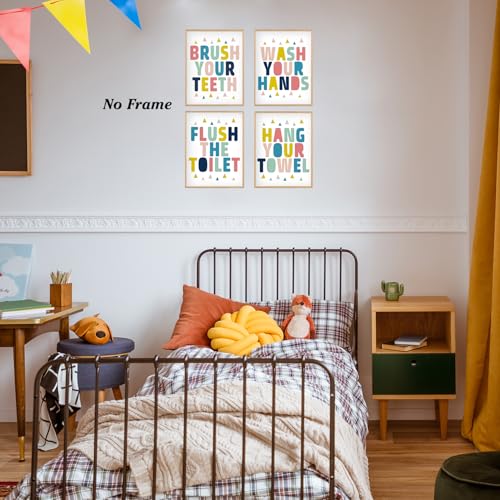 Image of Boat Wades Kids Bathroom Unframed Wall Art Prints, Colorful Toilet Posters for Decor, 12x16 Inches Set of 4