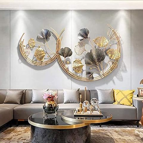 XLSRTDCY Home Decor Metal Wall Art, Gold Ginkgo Leaves 3D Wall Hanging Creative Handmade Wall Sculpture Modern Artwork Decoration for Living Room, Bedroom Cover