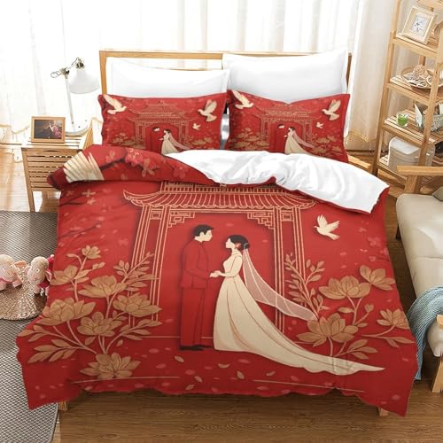 Parure de lit couple de mariés en microfibre 140x200 cm - 3