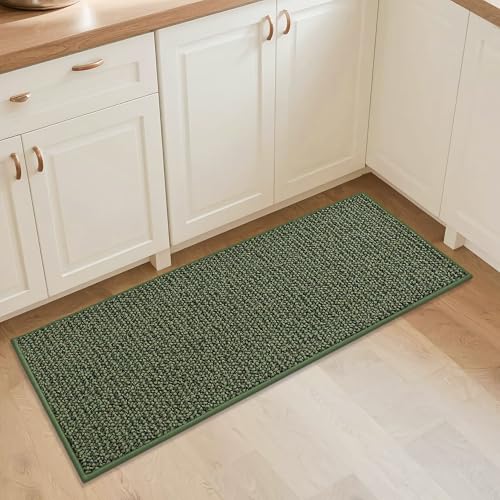 BEQHAUSE Kitchen Runner Rugs 20"x48", Non-Slip Kitchen Mats for Floor, Super Absorbent and Stain Resistant Kitchen Rug, Machine Washable Rugs for Kitchen, Hallway, Laundry & Sink, Green 20"