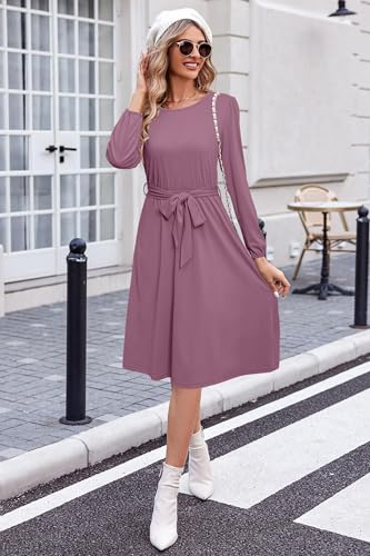 Image of Newshows Womens Long Sleeve Casual Dresses 2025 Business Work Teacher Fall Church Belted A Line Flowy Midi Dress