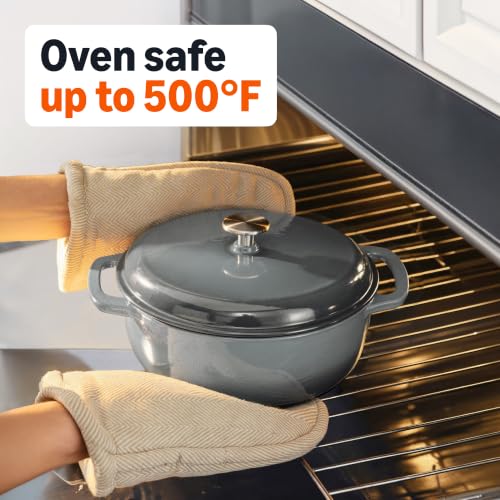 Image of Amazon Basics Enameled Cast Iron Dutch Oven Pot with Lid, Round, Dual Handles, Heavy-Duty, Oven Safe for Stews, Roasting, Baking,6-Quart, Gray