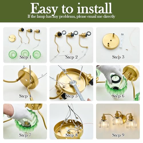 Image of Piepooye Vintage Bathroom Light Fixtures 3 Lights Gold Glass Vanity Light | E26 Bulb Indoor Vanity Light Over Mirror Bedroom Kitchen Farmhouse Living Room