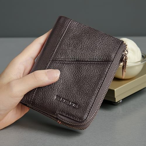 VANNANBA Men Wallets with Zipper Genuine Leather Retro Multifunction with 2 Large Zipper Pocket, 6 Card Slots4