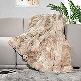 Lvylov Decorative Soft Fluffy Faux Fur Throw Blanket 50' x 60',Reversible Long Shaggy Cozy Furry Blanket,Comfy Microfiber Accent Chic Plush Fuzzy Blanket for Sofa/Couch/Bed,Breathable & Washable,Beige