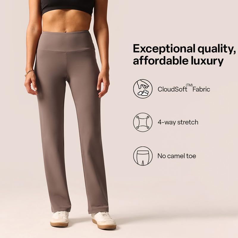 Image of BlissClub Women's Ultimate Straight Pants - Lite, High Waist Formal Trousers with Wide Waistband, Tall (for Women Above 5'5 ft)