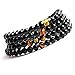 COAI® Pulsera Collar de Ojo de Tigre Tibetano y Ónice Negra Mala para Muñeca de 15cm a 17.5cm
