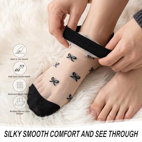 Image of 5 Pack Flower Sheer Socks for Women Ruffle Lace Ankle Socks