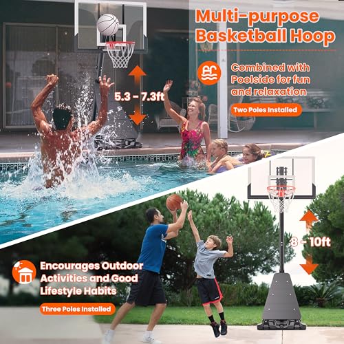 Image of Feelwin Portable Basketball Hoop for Backyard Driveway, Adjustable Outdoor Basketball Goal with Stable Base and Shatterproof Backboard for Youth and Adults