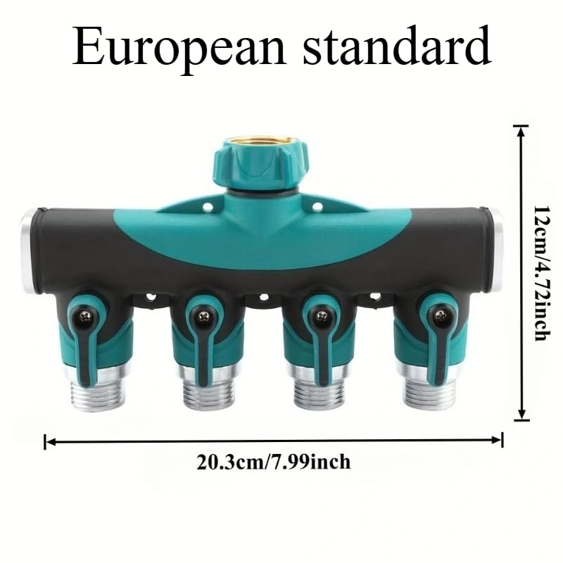 Genérico Conector de Manguera de 4 vías y 2 vías de 3/4 ", Divisor de Agua for jardín, Adaptador de Grifo, válvula de Cierre de Manguera for jardín doméstico(European 4 Way)