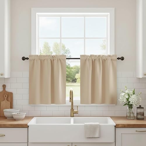 NICETOWN Cortinas Opacas Cortas - Tratamiento de Ventana con Aislamiento Térmico, Niveles de Cortina Pequeños para Sala de EstarCocina, 2 Paneles,