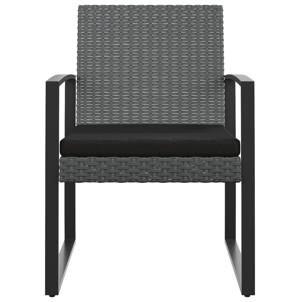 2er Gartensessel PP-Rattan anthrazit 54,5x57x77,5 cm Stahlrahmen Schwarze Sitzkissen Terrassenstühle Balkon Garten