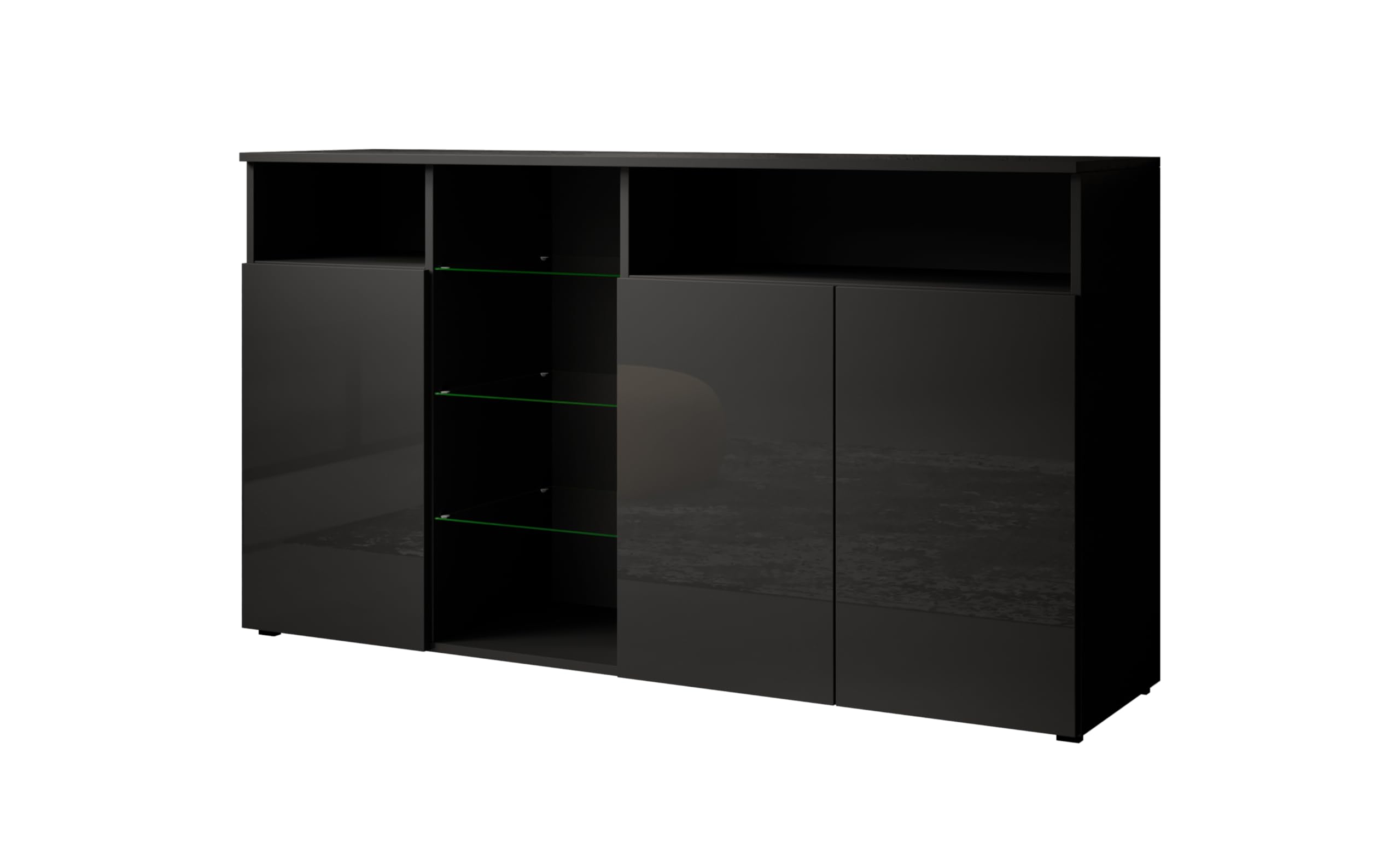 MB Muebles Bonitos, Credenza Madia Clark L, Soggiorno Moderno, LED, Nero Lucido, 150x82x40 cm