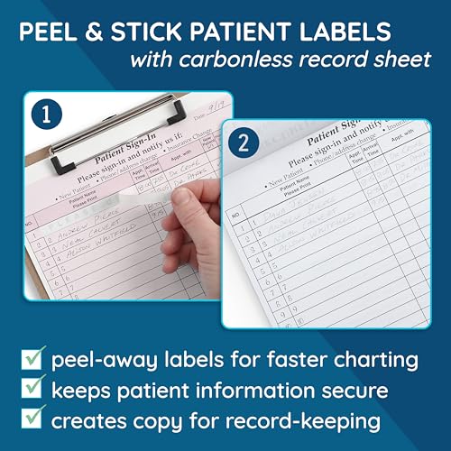 Image of Blue Summit Supplies 250 Patient Sign in Sheets, Carbonless 3 Part Forms with Peel Away Adhesive Labels, HIPAA Compliant for Privacy in Doctor, Medical, Dental Office, Burgundy Pink, 250 Pack