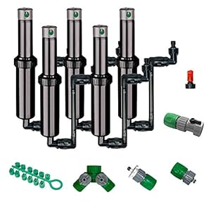 QSK-745 In-Ground 5-Inch Pop-Up Adjustable Sprinkler 5-Pack With Quick Hose Connectors And Splitters
