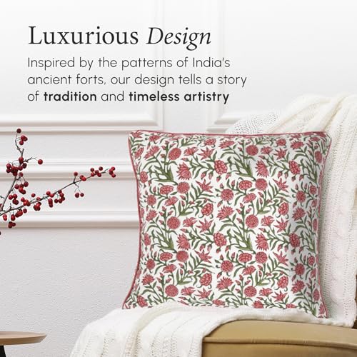 CPC 100% Cotton Throw Pillow Covers 20x20 Inch, Set of 2 Red Block Print Pattern Couch Pillow, Cute Boho Decorative Pillows for Living Room, Bedroom with Hidden Zipper- Red Garnet