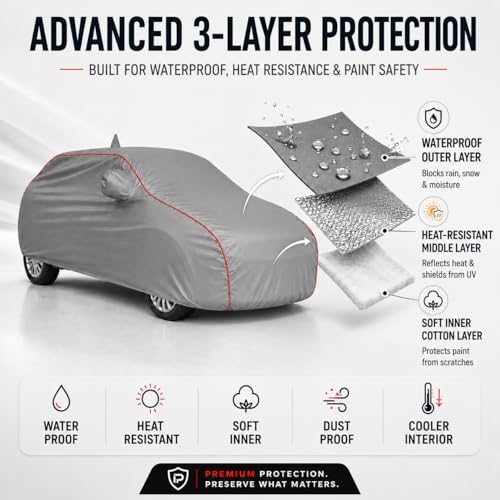 Image of Heavy-Duty Car Body Cover for Honda's City (2008-2013) | Waterproof, Dustproof, UV Protection, Custom Fit, Heavy Belt & Buckle with Mirror & Antenna Pocket | Dark Grey