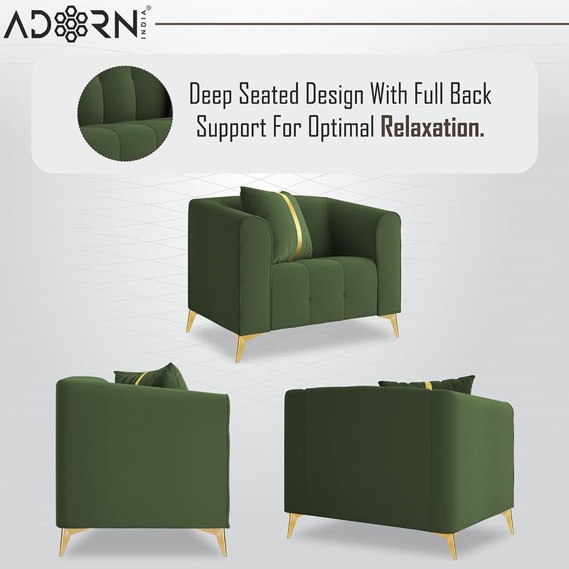 Image of Adorn India Premium Mystic - 3 Years Warranty - 3+1+1 Sofa Set Velvet Suede Fabric - Green