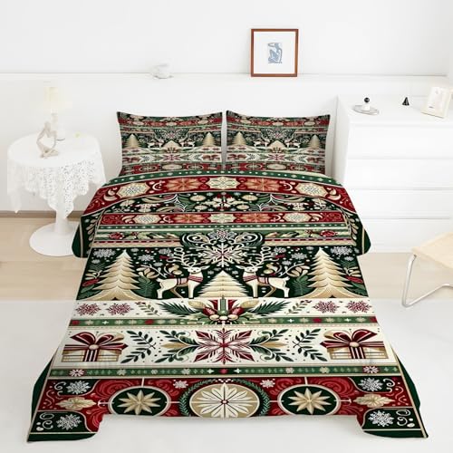 クリスマスツリー羽毛布団 3Dトナカイ掛け布団 ド ソフト 冬 キルト オールシーズン被子ソフトふわふわマイクロファイバーウォッャブル 掛け布団暖かい ふわふわ 暖かい羽毛布団軽量 通気 羽根布団230x210cm + 2枚枕カバー・43X63cmY84