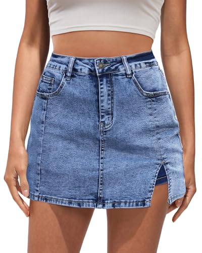 Vetinee Jean Skorts for Woman High Waisted Trendy Slit Stretchy D...